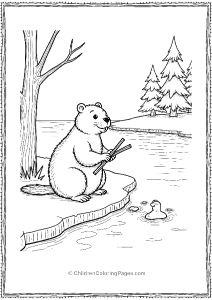 Beaver Near Snowy Pond Free PDF Printable