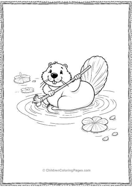 Beaver Swimming With A Stick Free PDF Printable