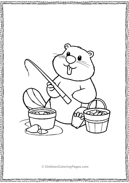 Beaver With A Fishing Rod Free PDF Printable