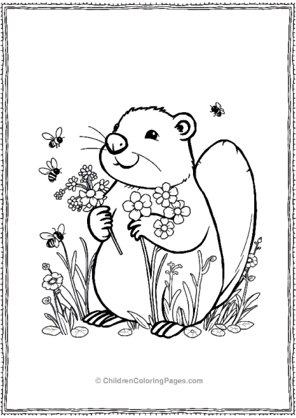 Beaver With Flowers Free PDF Printable