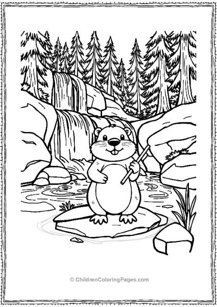 Beavers By A Waterfall Free PDF Printable