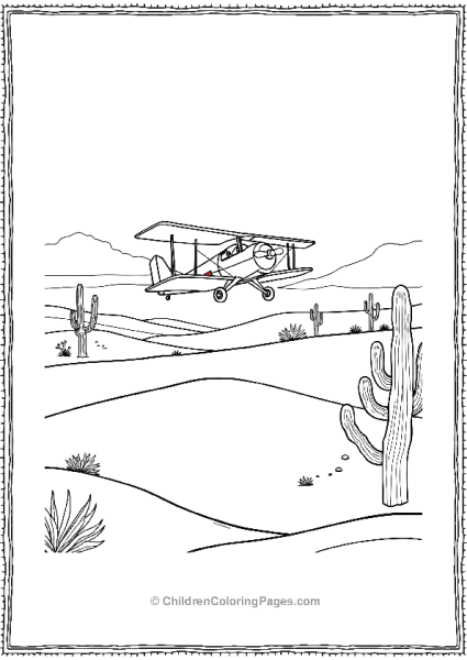 Biplane Flying Over A Desert Free PDF Printable