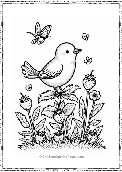 Bird On Strawberry Plant Free PDF Printable