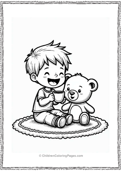 Boy And Teddy Bear Enjoying Coffee Free PDF Printable