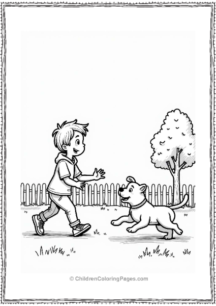 Boy Playing Fetch With Dog In Backyard Free PDF Printable