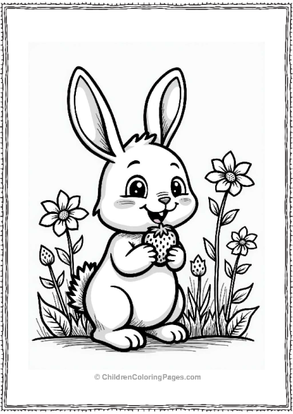 Bunny Nibbling A Strawberry Among Wildflowers Free PDF Printable