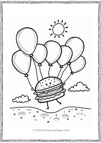 Burger Character With Balloons In The Sky Free PDF Printable