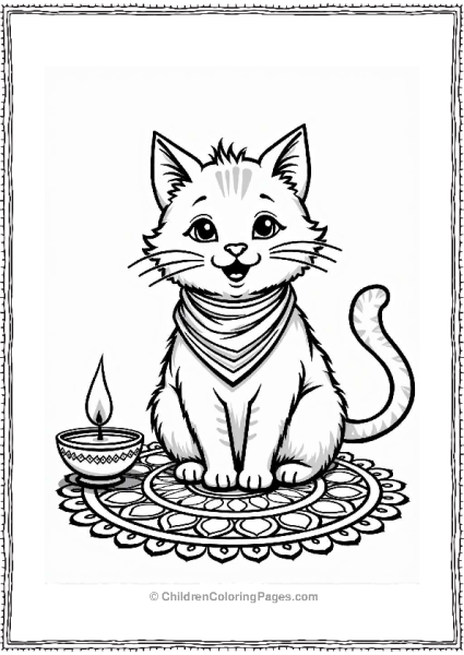 Cat At Diwali Festival Free PDF Printable