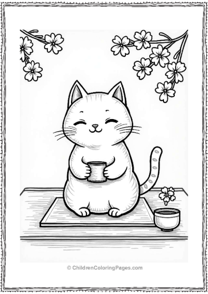 Cat In A Japanese Tea Ceremony Free PDF Printable