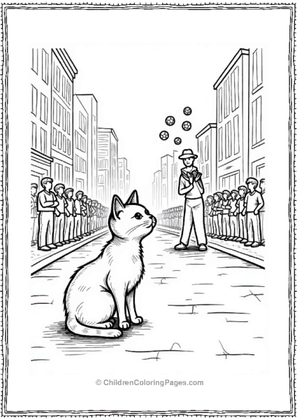 Cat Watching Street Performer Free PDF Printable