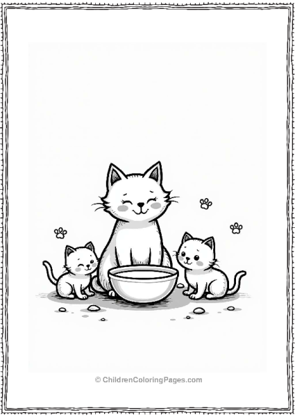 Cat With Bowl Of Milk And Kittens Free PDF Printable