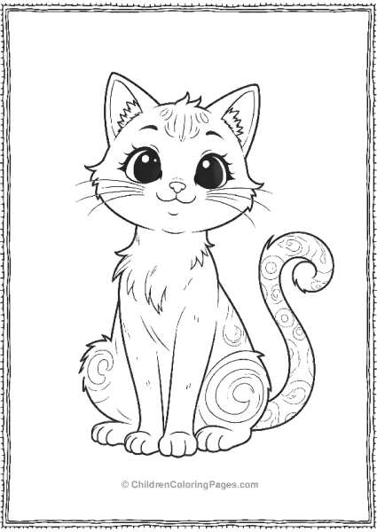 Cat With Swirls Abstract Coloring Page Free PDF Printable