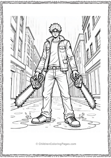 Chainsaw Man Standing In The Rain Free PDF Printable