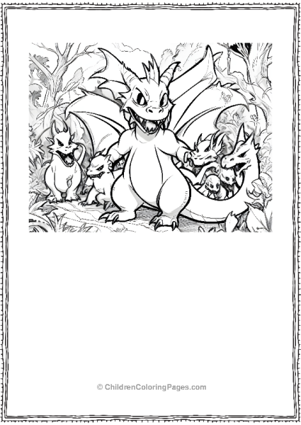 Charizard And His Dragon Family In The Forest Free PDF Printable