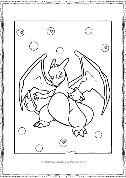 Charizard Coloring Page With Floating Circles Free PDF Printable