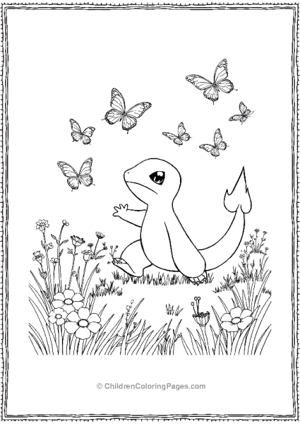 Charmander Among Butterflies In A Summer Meadow Free PDF Printable