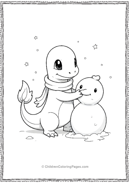 Charmander Building A Snowman In Winter Free PDF Printable