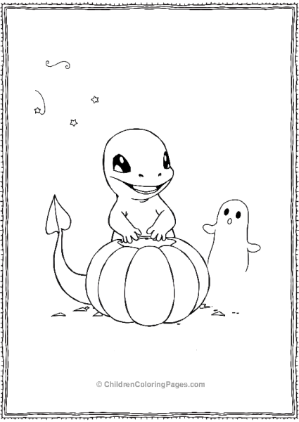 Charmander Carving A Pumpkin With A Ghost Free PDF Printable