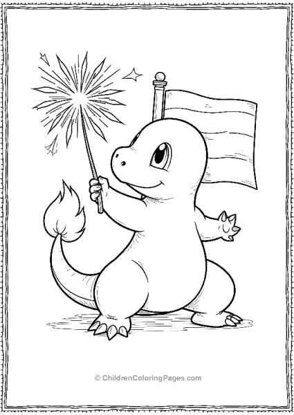 Charmander Celebrates With Fireworks And Flag Free PDF Printable