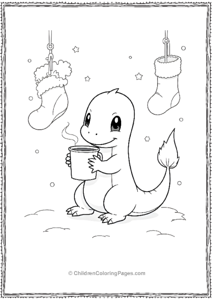 Charmander Enjoys Hot Cocoa By The Fireplace Free PDF Printable