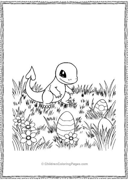 Charmander Finds Easter Eggs In Grassy Field Free PDF Printable