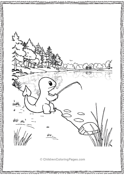 Charmander Fishing By A Calm Lake In Summer Free PDF Printable