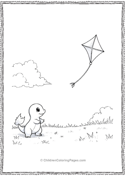 Charmander Flying A Kite In A Meadow Free PDF Printable