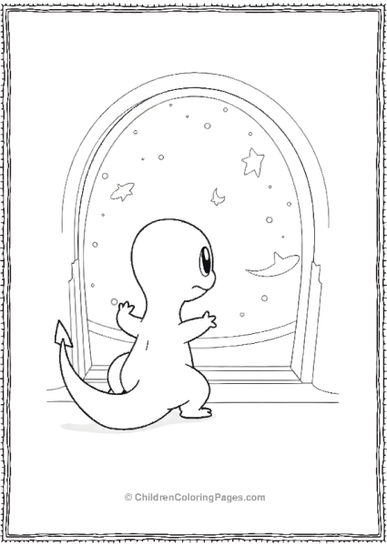 Charmander Gazing At The Cosmos Through A Spaceship Window Free PDF Printable