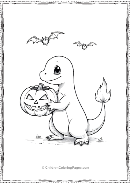 Charmander Holding A Jack O Lantern With Bats Free PDF Printable