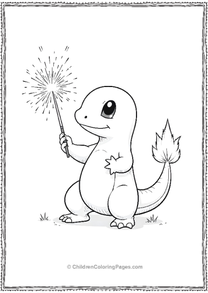 Charmander Lighting Sparklers On July Fourth Free PDF Printable