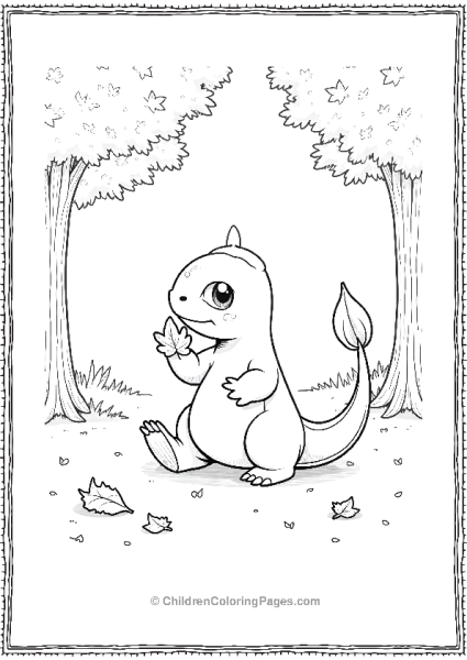 Charmander Playing With Autumn Leave Free PDF Printable