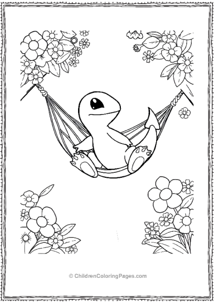 Charmander Relaxing In Hammock Surrounded By Flowers Free PDF Printable