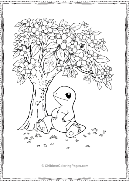 Charmander Relaxing Under Cherry Blossom Tree Free PDF Printable