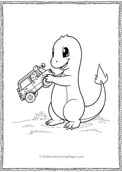 Charmander Rescuing Someone From A Car Free PDF Printable