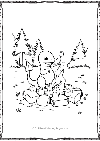 Charmander Roasting Marshmallows By The Campfire Free PDF Printable