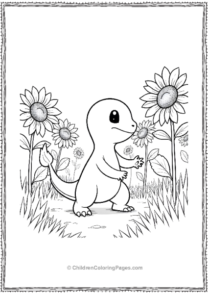 Charmander Walking Through Sunflower Fields Free PDF Printable