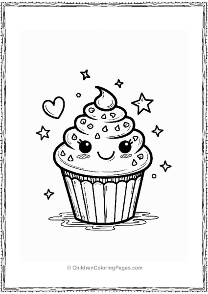 Charming Cupcake With Sprinkles And Smiling Face Free PDF Printable