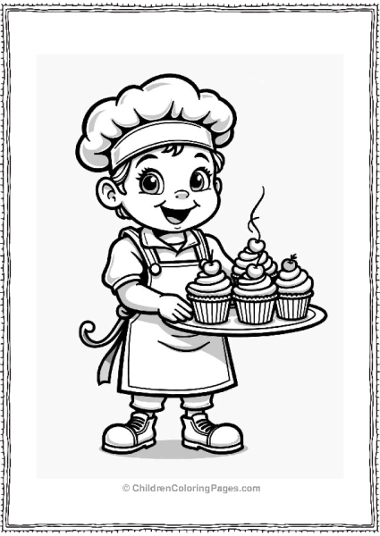 Cheerful Baker With Cupcakes Free PDF Printable