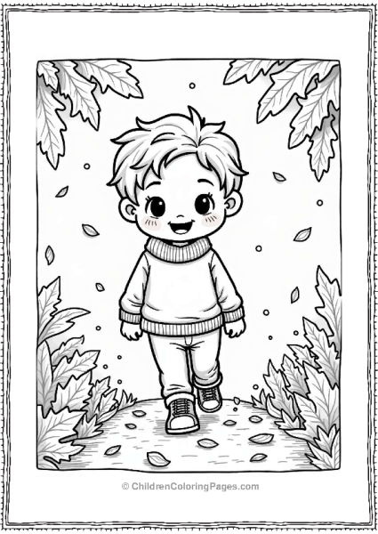 Cheerful Character In A Fall Leaf Path Free PDF Printable