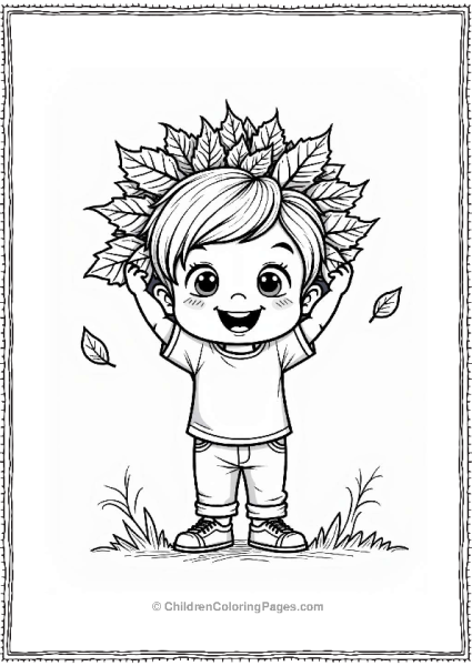 Cheerful Child With Fall Leaves Free PDF Printable