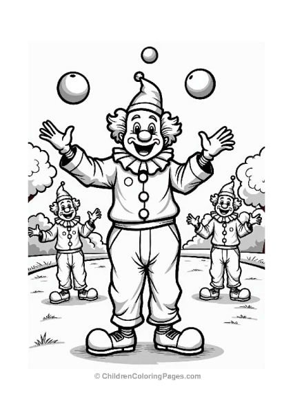 Cheerful Clown Juggling Balls In The Park Free PDF Printable