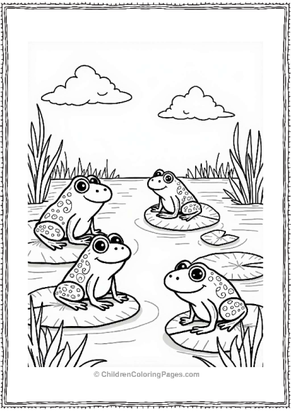 Cheerful Frogs Hopping On Lily Pads Free PDF Printable