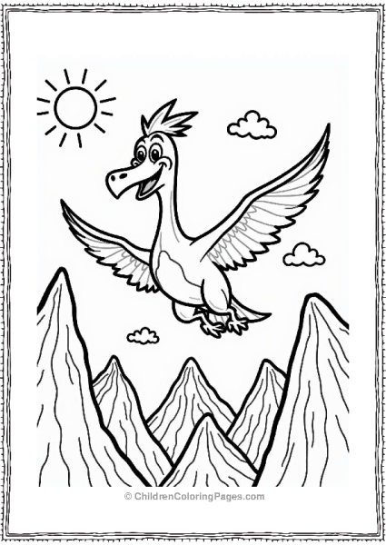 Cheerful Pterodactyl Above Colorful Mountains Free PDF Printable