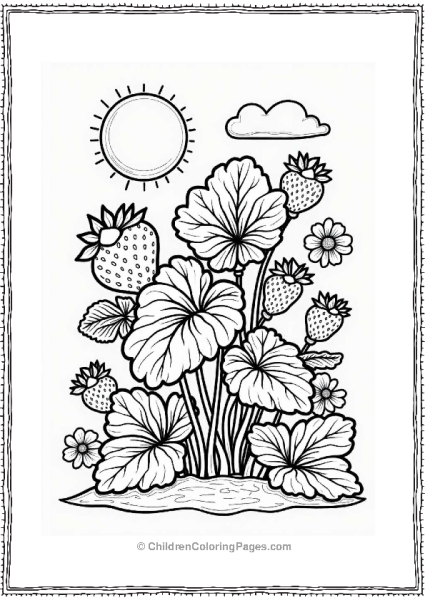 Cheerful Strawberry Plant With Sun And Clouds Free PDF Printable