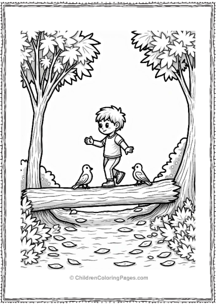 Child Balancing On A Log Among Fall Leaves Free PDF Printable