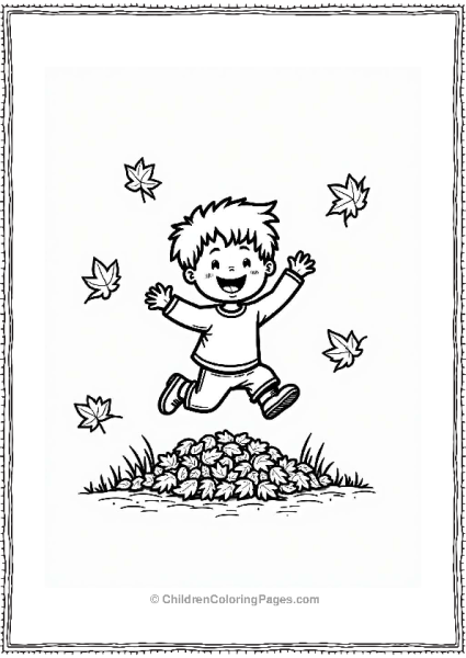 Child Jumping Into Autumn Leaves Free PDF Printable