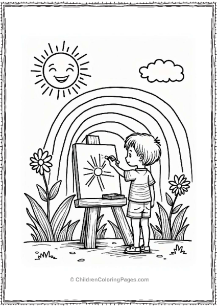 Child Painting A Rainbow In A Sunny Garden Free PDF Printable