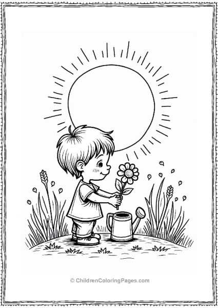 Child Planting A Flower In A Sunny Garden Free PDF Printable