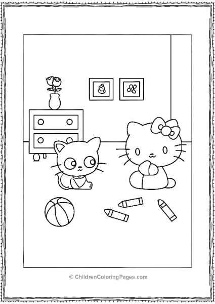 Chococat Coloring With Hello Kitty Free PDF Printable