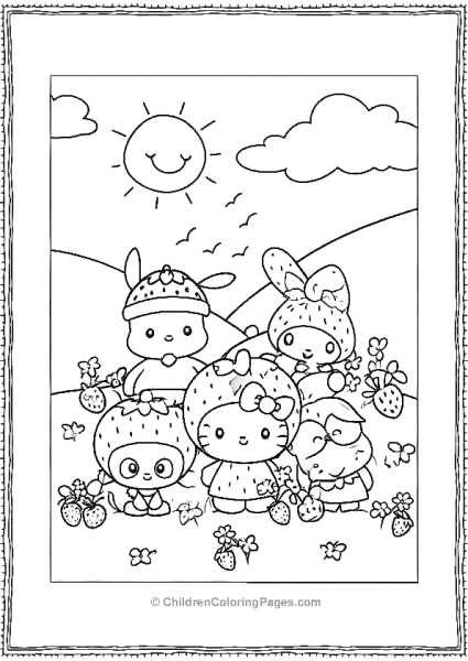 Chococat Disguised As A Strawberry With Other Characters Free PDF Printable